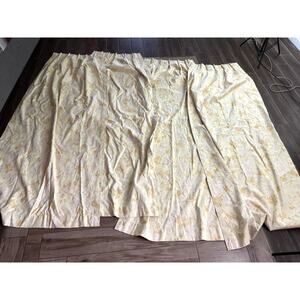 VTG 4 Panels Pinch Pleat Curtains Valance Blackout Soft Yellow Floral USA 24"x81